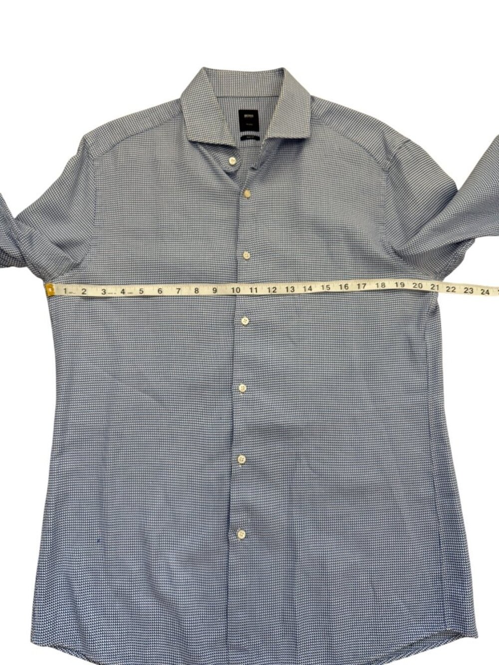 Boss Hugo Boss Mens Size 17 Dress Shirt Tailored Slim Fit Blue Check Italy - Picture 7 of 7
